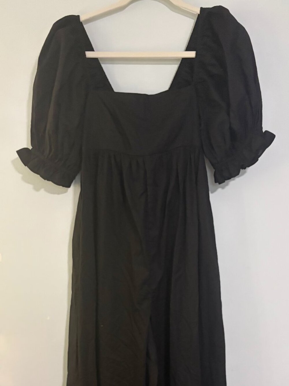 NWT Selkie The Caviar Hamptons Jumpsuit Black Cotton Wide Leg Puff Sleeve S